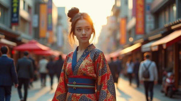 La veste kimono a quitté la chambre pour sortir en ville