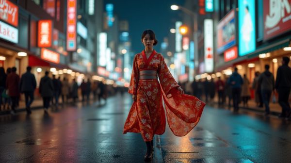 La veste kimono a quitté la chambre pour sortir en ville